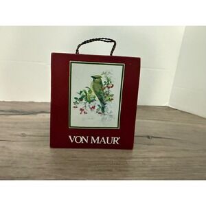 Von Maur Ceramic Shopping Bag Ornament Red Bird Cedar Waxwing Holiday Decor